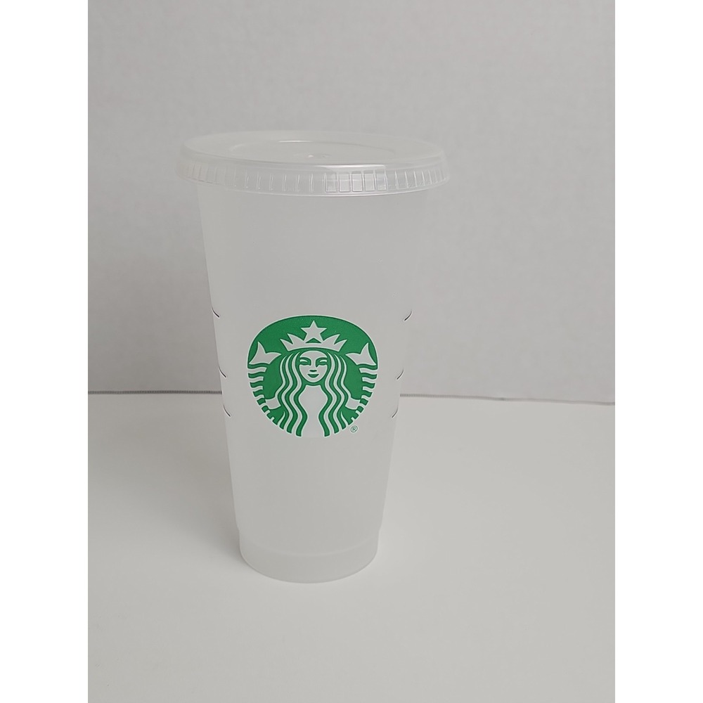 STARBUCKS Reusable Venti 24 OZ Frosted Ice Cold Drink Cup With Lid & Straw